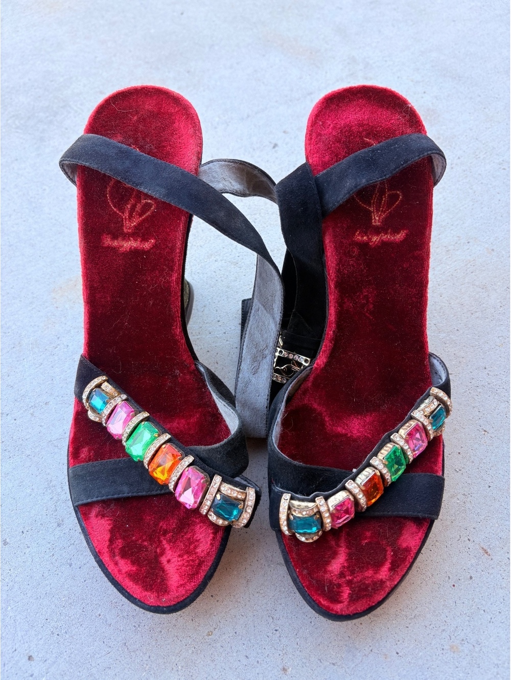 Y2K Vintage RARE Baby Phat Wedge Heel Platforms Colorful Stone Embellishment - Picture 3 of 8